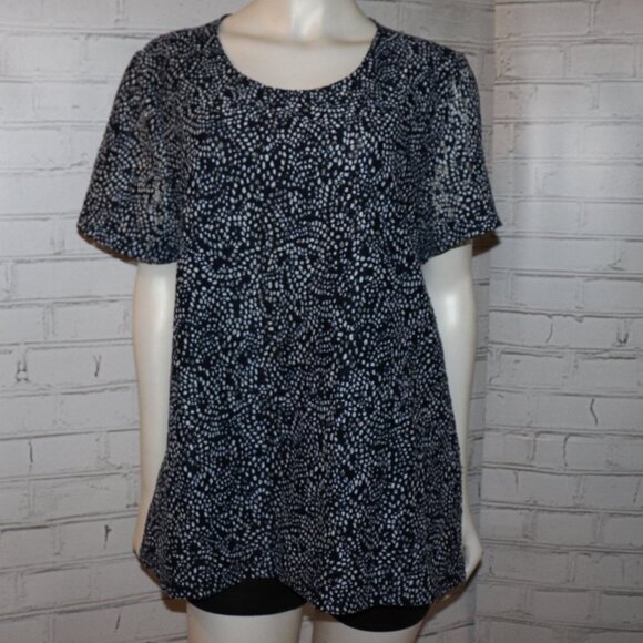 🌊 Grayson Navy & White Blouse – Soft Drape & Classic Contrast – Size L - Picture 1 of 5
